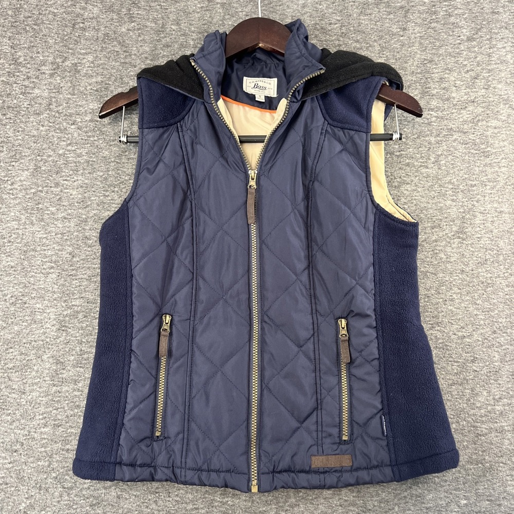 G.H. BASS & CO. Full Zip Quilted Puffer Navy Blue Men's Vest Sz Small Hoodie